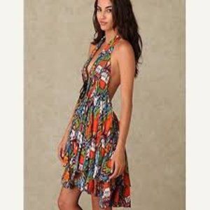 Free People FP One Dress  XS Blue Ikat Halter